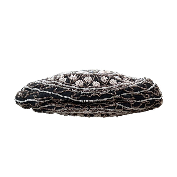 Vintage Mona-Lise Women's Black Beaded Pearl Closure Evening Pouch Sz S