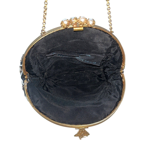 Vintage Mona-Lise Women's Black Beaded Pearl Closure Evening Pouch Sz S