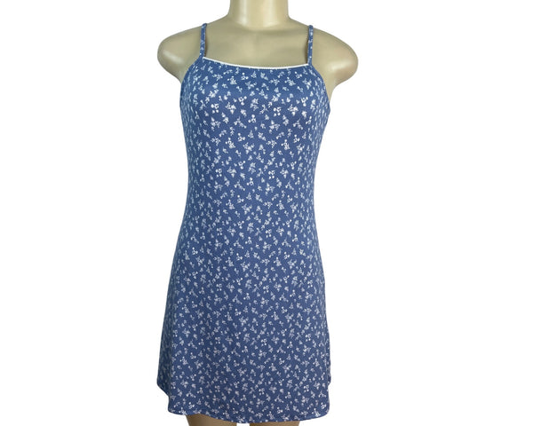 See You Monday Womens Blue Floral Spaghetti Strap Mini Dress Size L