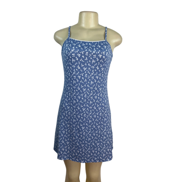 See You Monday Womens Blue Floral Spaghetti Strap Mini Dress Size L