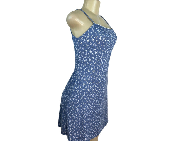 See You Monday Womens Blue Floral Spaghetti Strap Mini Dress Size L