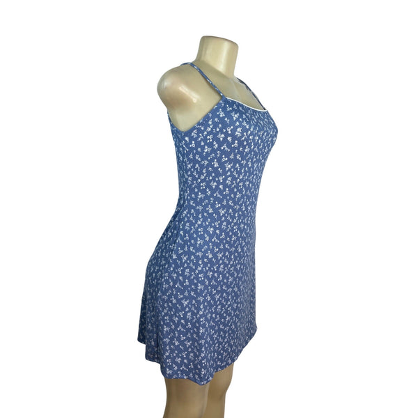 See You Monday Womens Blue Floral Spaghetti Strap Mini Dress Size L
