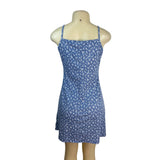 See You Monday Womens Blue Floral Spaghetti Strap Mini Dress Size L