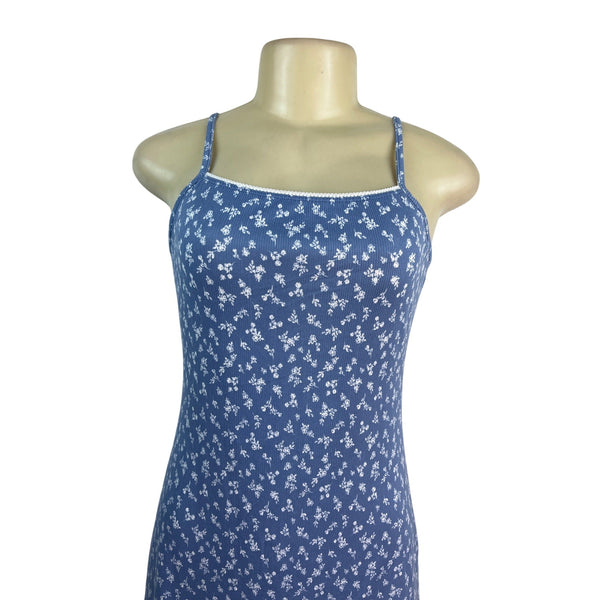 See You Monday Womens Blue Floral Spaghetti Strap Mini Dress Size L