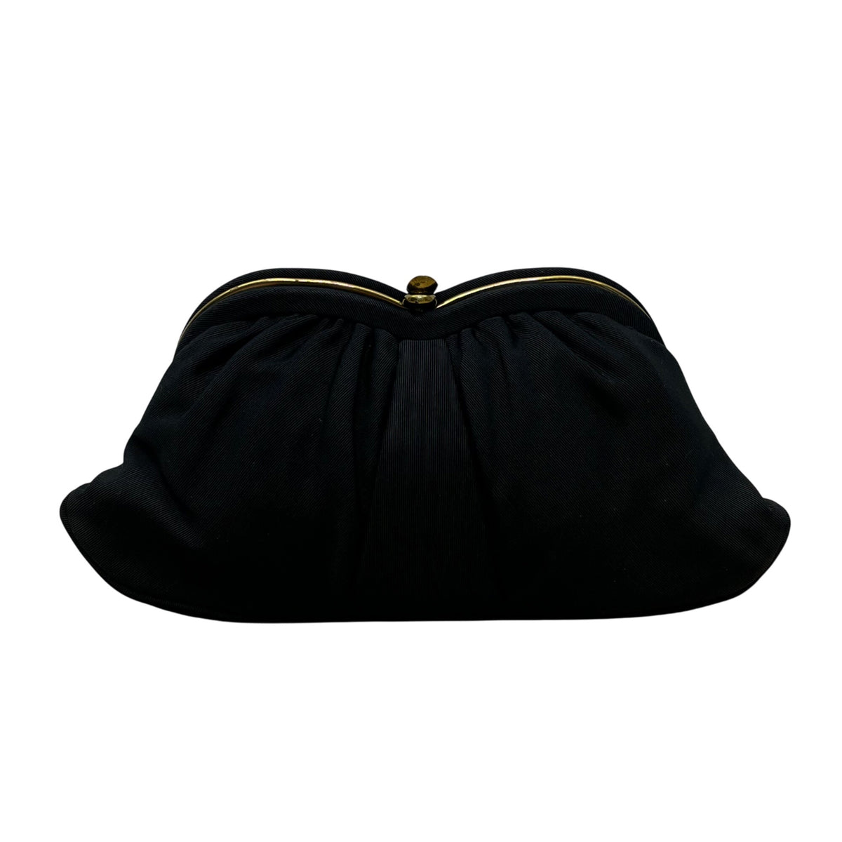 Vintage L And M Women’s Black Satin With Gold Frame & Pouch Evening Clutch