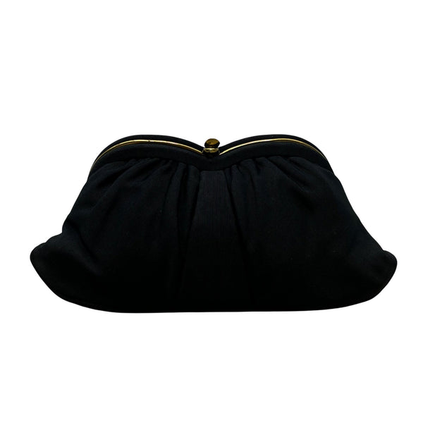 Vintage L And M Women’s Black Satin With Gold Frame & Pouch Evening Clutch