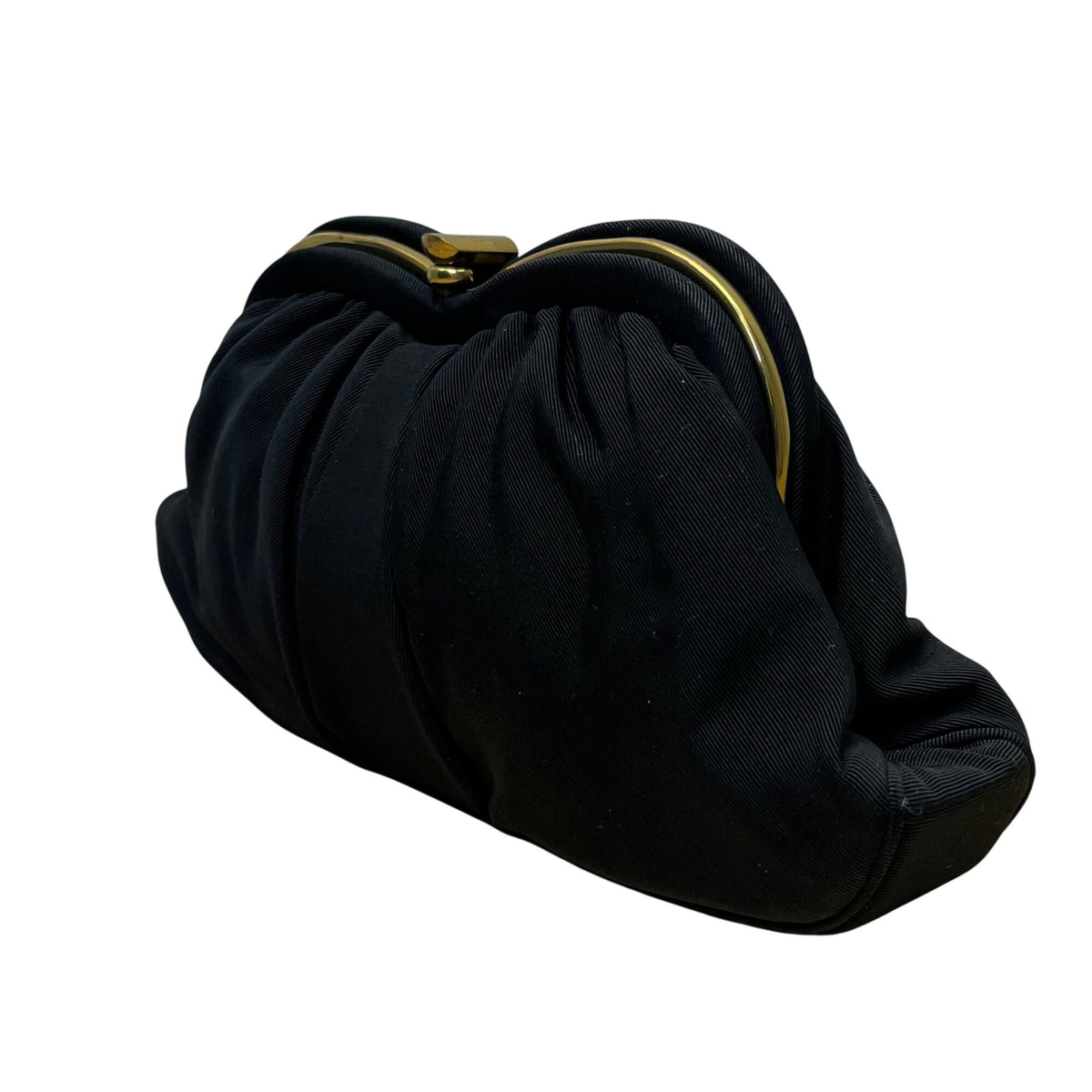 Vintage L And M Women’s Black Satin With Gold Frame & Pouch Evening Clutch