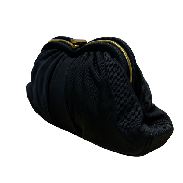 Vintage L And M Women’s Black Satin With Gold Frame & Pouch Evening Clutch