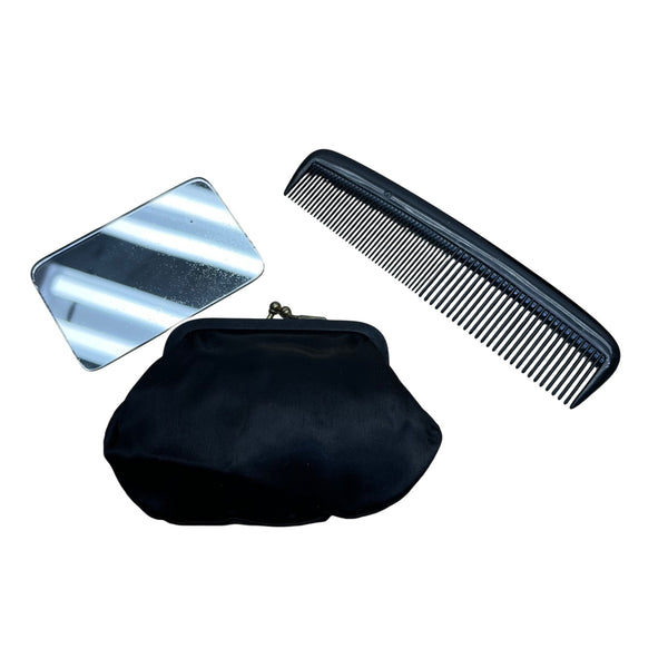 Vintage L And M Women’s Black Satin With Gold Frame & Pouch Evening Clutch