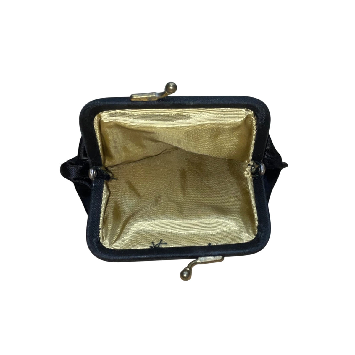 Vintage L And M Women’s Black Satin With Gold Frame & Pouch Evening Clutch