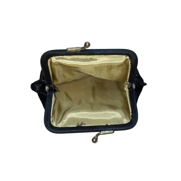 Vintage L And M Women’s Black Satin With Gold Frame & Pouch Evening Clutch