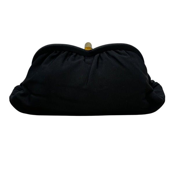 Vintage L And M Women’s Black Satin With Gold Frame & Pouch Evening Clutch