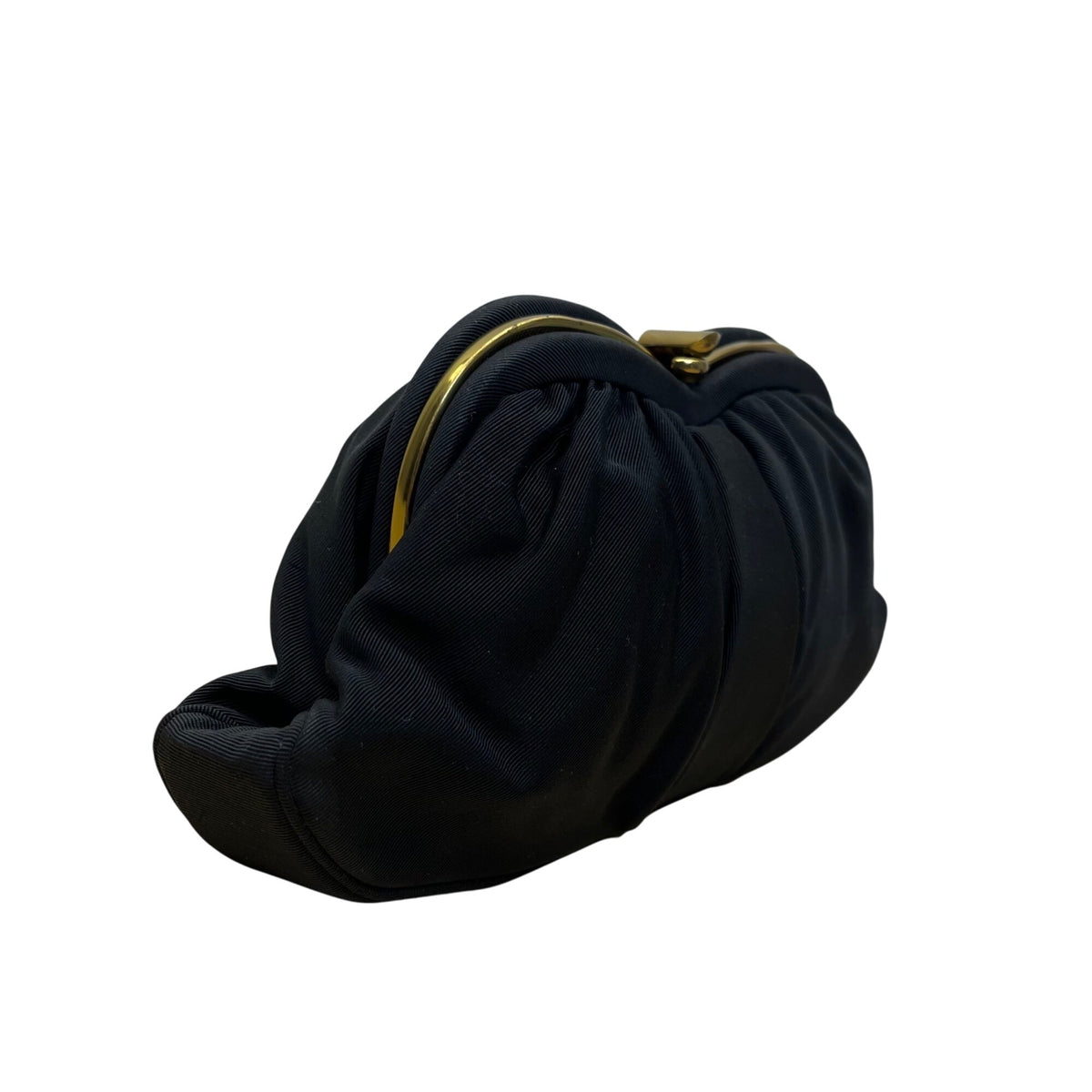 Vintage L And M Women’s Black Satin With Gold Frame & Pouch Evening Clutch