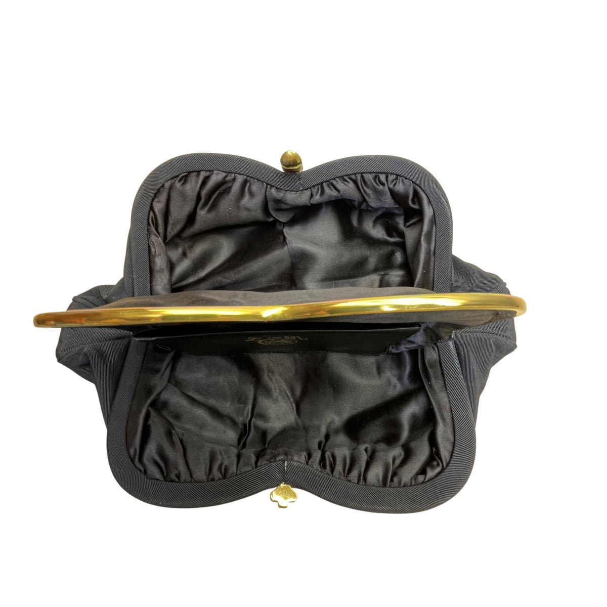 Vintage L And M Women’s Black Satin With Gold Frame & Pouch Evening Clutch