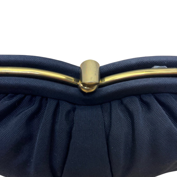 Vintage L And M Women’s Black Satin With Gold Frame & Pouch Evening Clutch