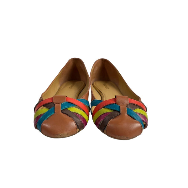 Nine West  Brown Leather Multicolor Weave Design Women's Flat Ballers Sz 9.5M