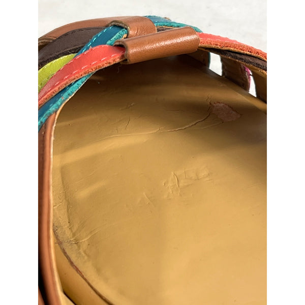 Nine West  Brown Leather Multicolor Weave Design Women's Flat Ballers Sz 9.5M