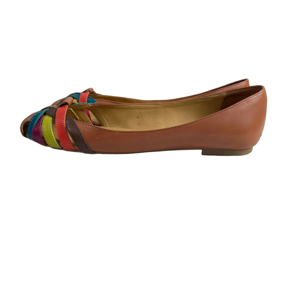 Nine West  Brown Leather Multicolor Weave Design Women's Flat Ballers Sz 9.5M