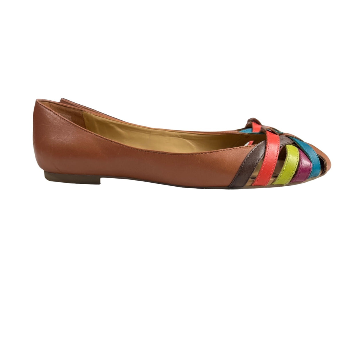 Nine West  Brown Leather Multicolor Weave Design Women's Flat Ballers Sz 9.5M