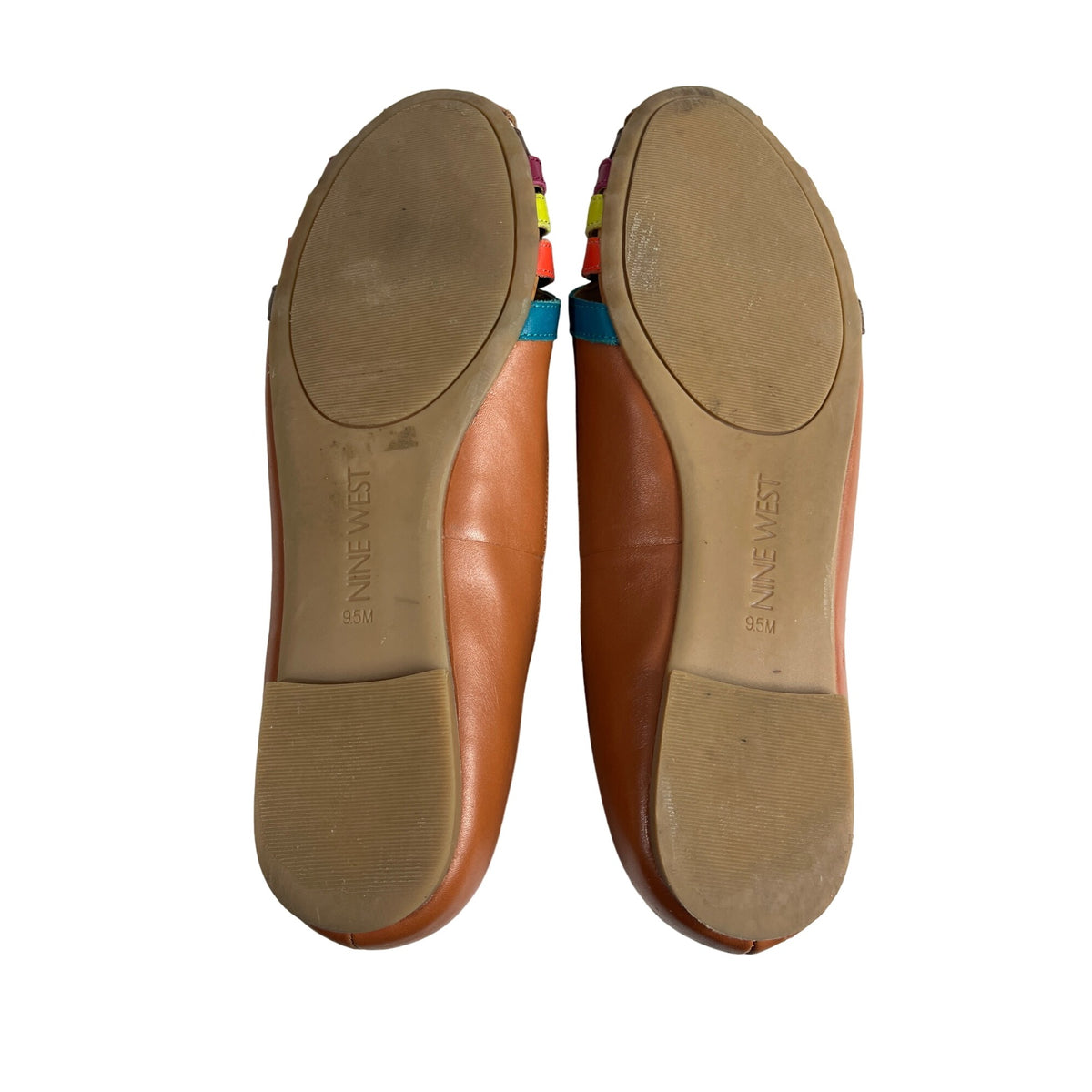 Nine West  Brown Leather Multicolor Weave Design Women's Flat Ballers Sz 9.5M