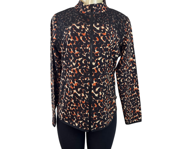 Chicos Zenergy Leopard Print Full Zip Jacket Black/Orange Size 0