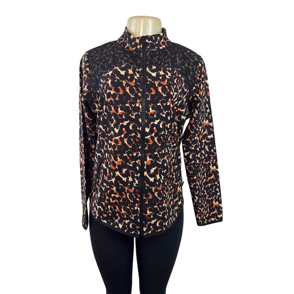 Chicos Zenergy Leopard Print Full-Zip Jacket For Women Black/Orange Size 0