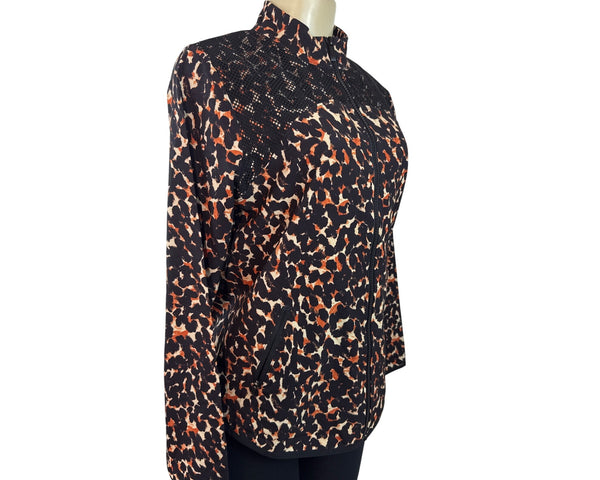 Chicos Zenergy Leopard Print Full Zip Jacket Black/Orange Size 0