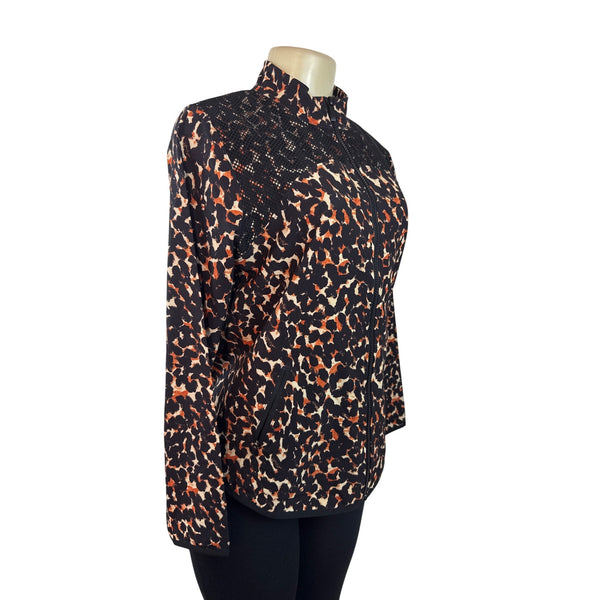 Chicos Zenergy Leopard Print Full-Zip Jacket For Women Black/Orange Size 0