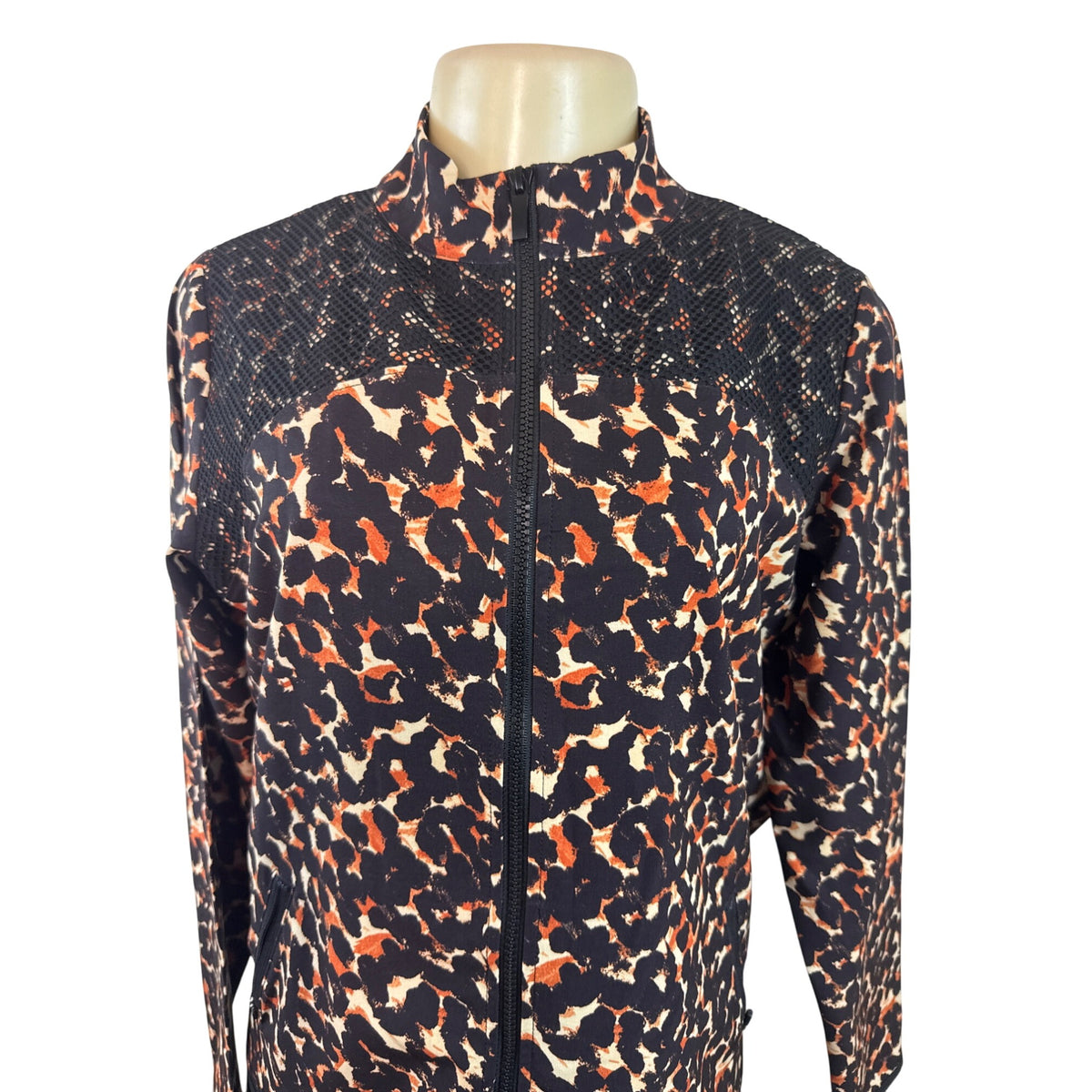 Chicos Zenergy Leopard Print Full-Zip Jacket For Women Black/Orange Size 0