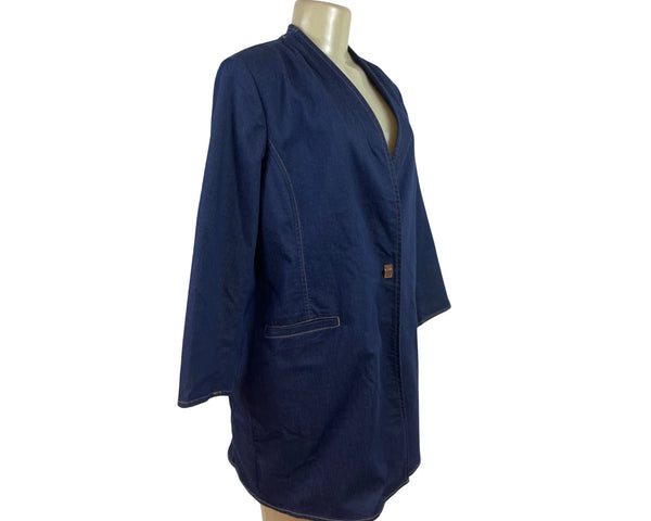 Chico’s Women's Navy Denim Long Jacket With Single Button Sz 2 - New