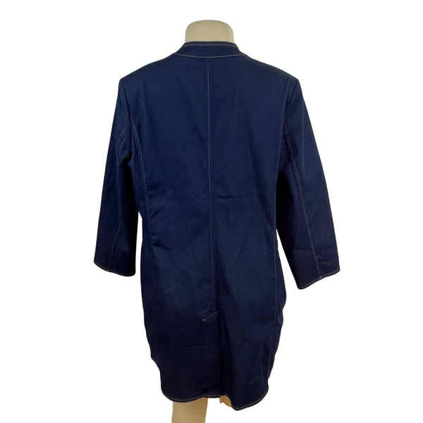 Chico’s Women's Navy Denim Long Jacket With Single Button Sz 2 - New