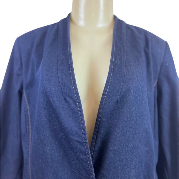 Chico’s Women's Navy Denim Long Jacket With Single Button Sz 2 - New