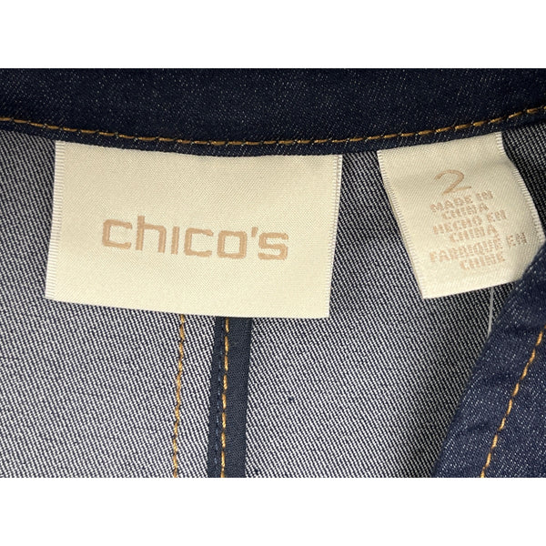 Chico’s Women's Navy Denim Long Jacket With Single Button Sz 2 - New