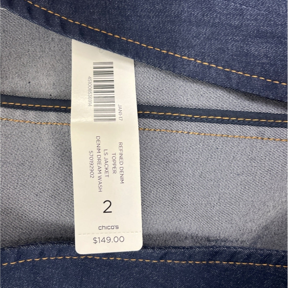 Chico’s Women's Navy Denim Long Jacket With Single Button Sz 2 - New