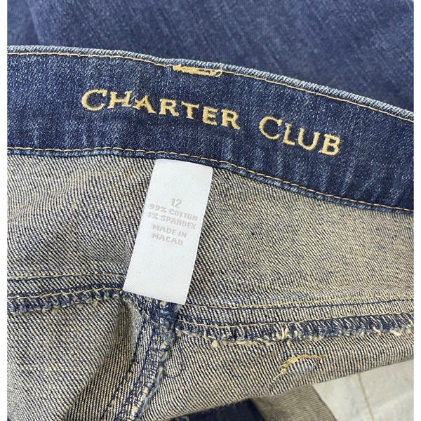 Charter Club Women's Navy Wide-Leg Stretch Denim Jeans Sz 12