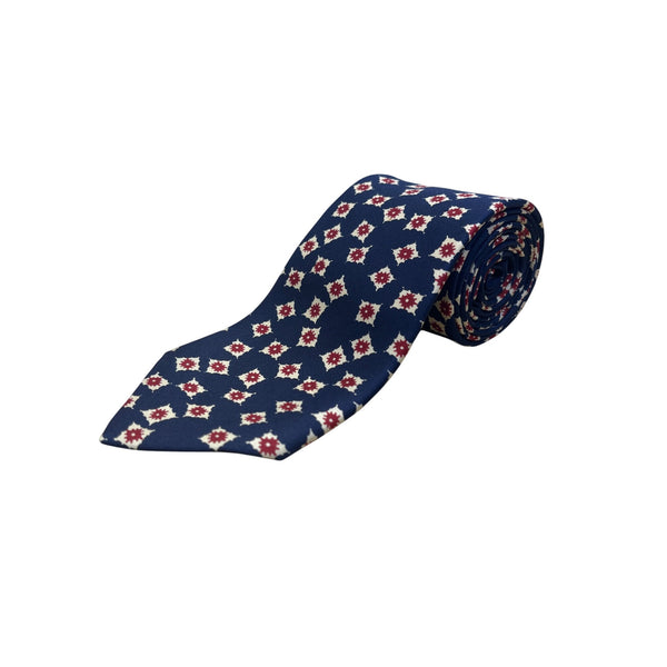 Vintage Brooks Brothers Mens Navy All Silk Tie Red White Geometric Floral Pattern