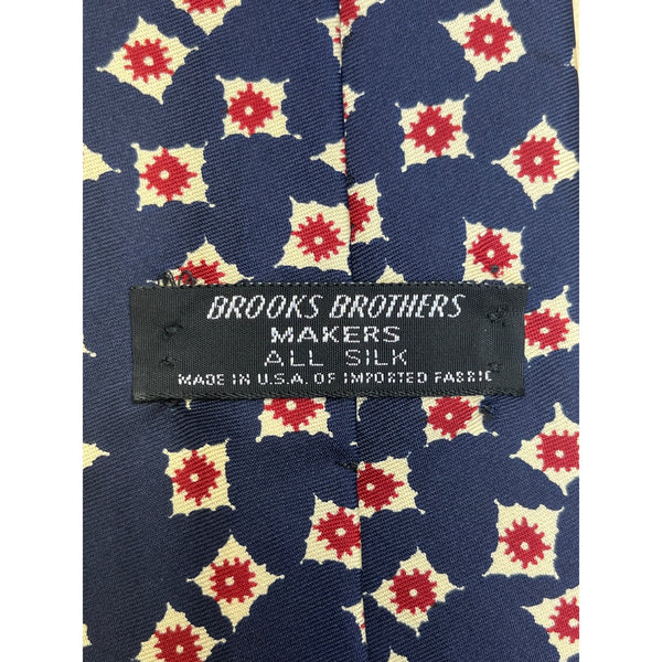 Vintage Brooks Brothers Mens Navy All Silk Tie Red White Geometric Floral Pattern