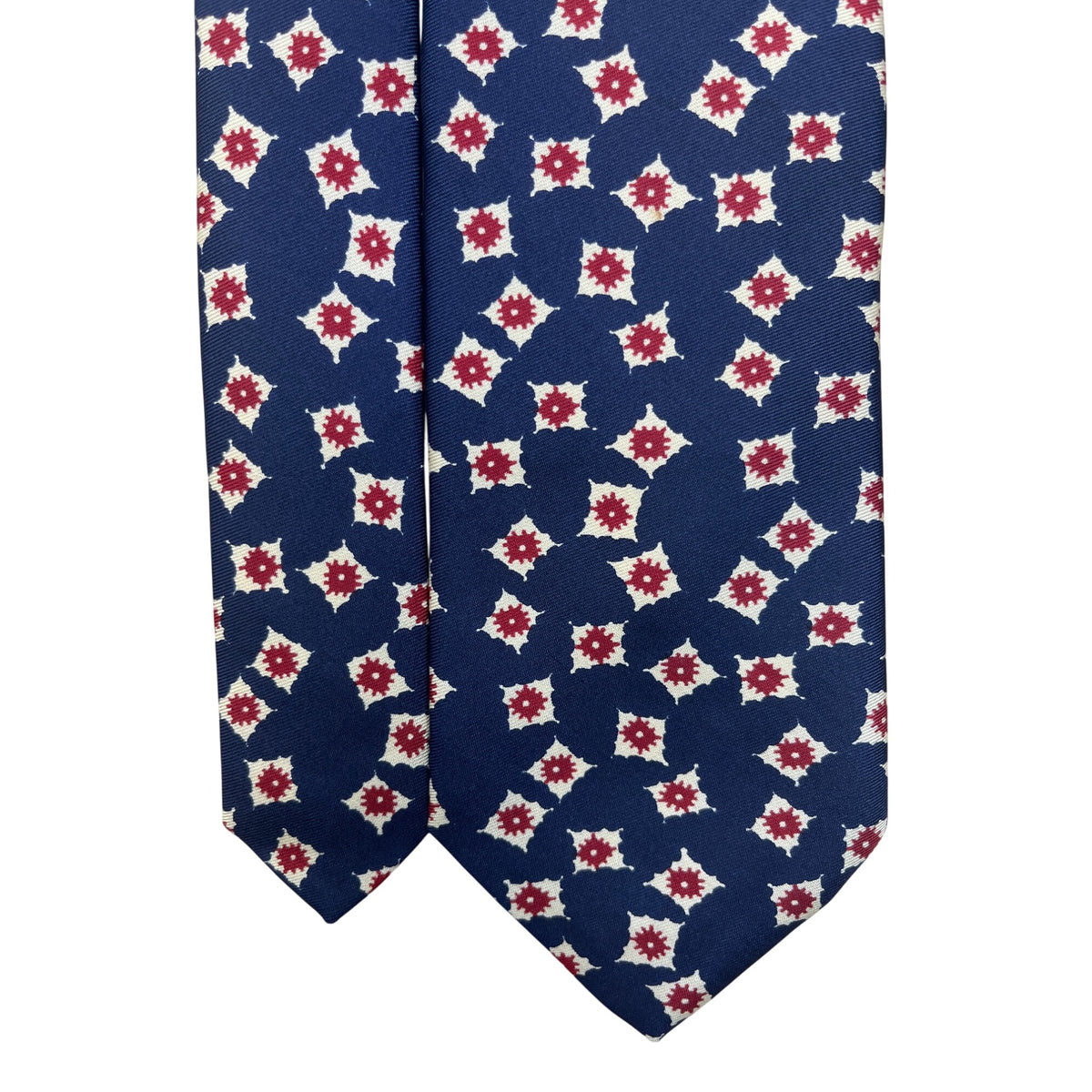 Vintage Brooks Brothers Mens Navy All Silk Tie Red White Geometric Floral Pattern