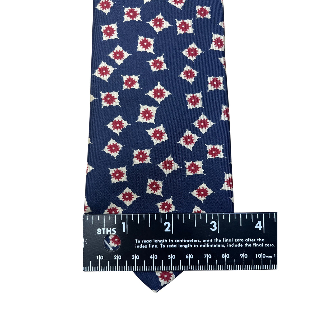 Vintage Brooks Brothers Mens Navy All Silk Tie Red White Geometric Floral Pattern