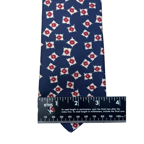 Vintage Brooks Brothers Mens Navy All Silk Tie Red White Geometric Floral Pattern