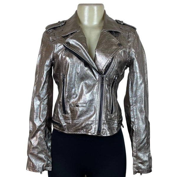 Blank nyc Metallic Silver Cropped Moto Jacket With Zipper Details Sz XS