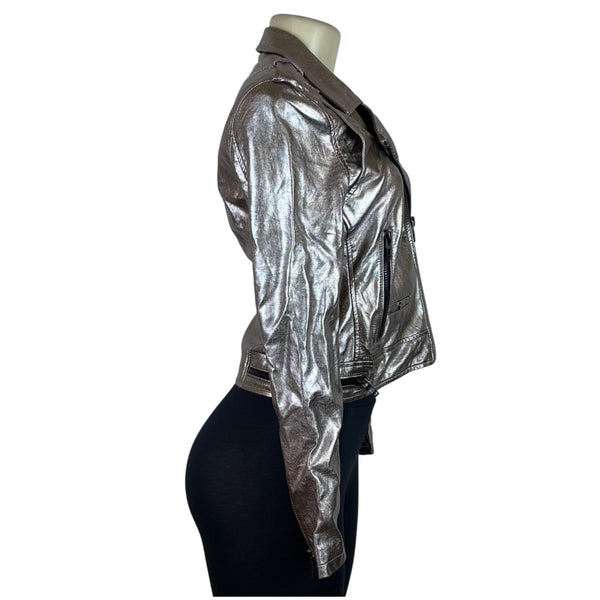 Blank nyc Metallic Silver Cropped Moto Jacket With Zipper Details Sz XS