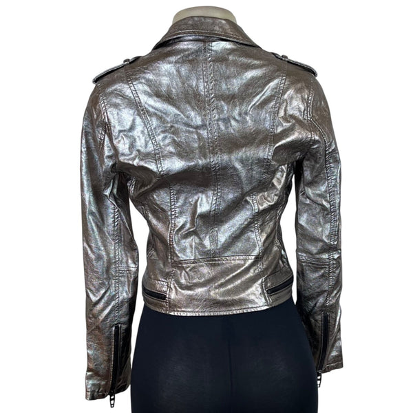 Blank nyc Metallic Silver Cropped Moto Jacket With Zipper Details Sz XS