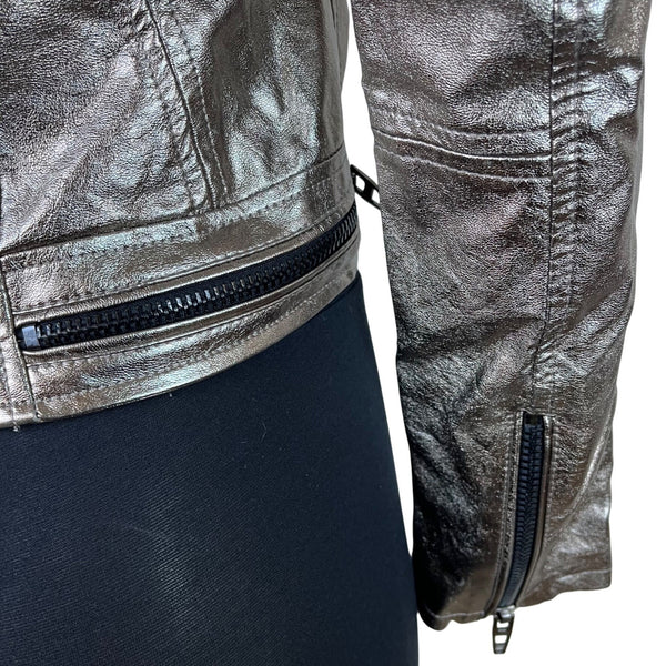 Blank nyc Metallic Silver Cropped Moto Jacket With Zipper Details Sz XS