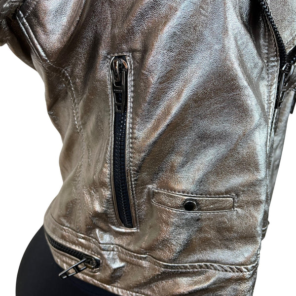 Blank nyc Metallic Silver Cropped Moto Jacket With Zipper Details Sz XS