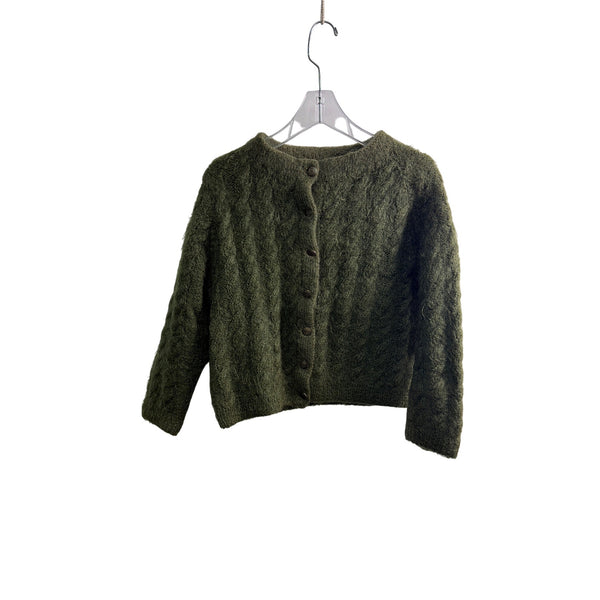Handmade Womens Green Wool-Mohair Blend Button-Up Cable Knit Cardigan Sweater Size S Handmade Womens Green Wool-Mohair Blend Button-Up Cable Knit Cardigan Sweater Size S