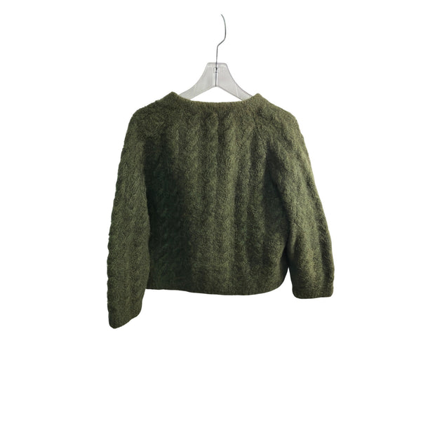 Handmade Womens Green Wool-Mohair Blend Button-Up Cable Knit Cardigan Sweater Size S Handmade Womens Green Wool-Mohair Blend Button-Up Cable Knit Cardigan Sweater Size S