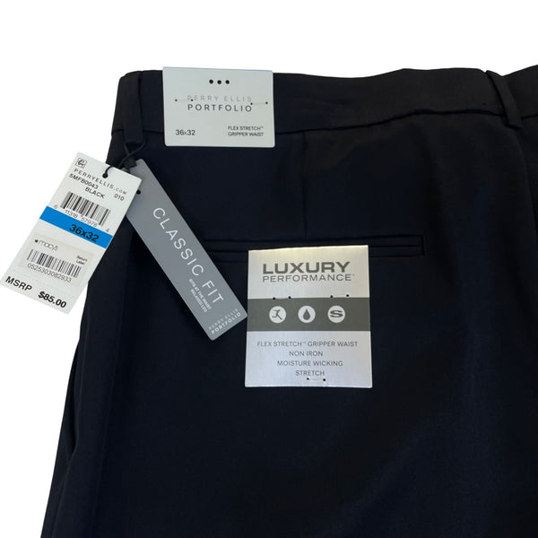 Perry Ellis Mens Black Stretch Luxury Classic Fit Dress Pants 36x32 - New