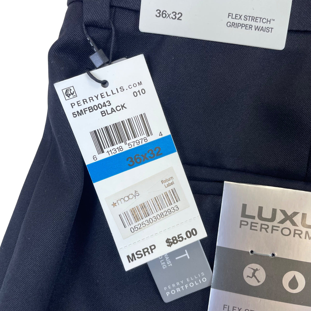 Perry Ellis Mens Black Stretch Luxury Classic Fit Dress Pants 36x32 - New