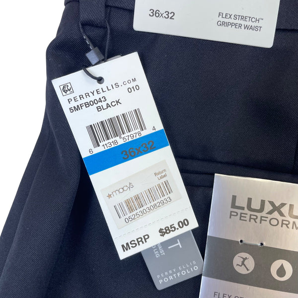 Perry Ellis Mens Black Stretch Luxury Classic Fit Dress Pants 36x32 - New